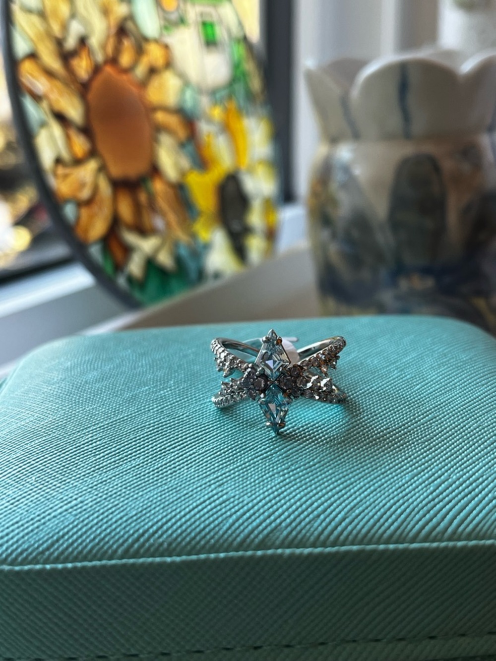 Bomb Party Atlantis Ring in Aqua and Purple Stones size 7